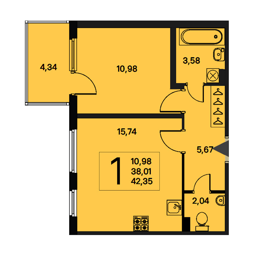 1-комнатная квартира 38.01 м², 1/4 эт., ЖК «Новое Сертолово. Гармония»